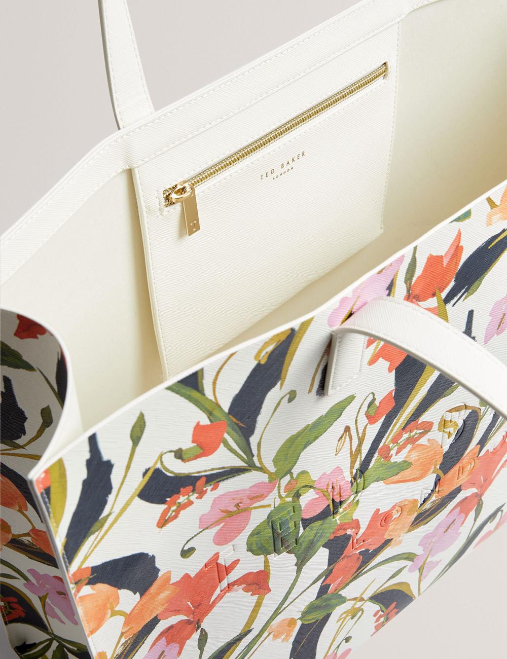 Cream Ted Baker FLORISH - Floral Print PU Leather Wide Women Tote Bags | Canada  RNI-652871