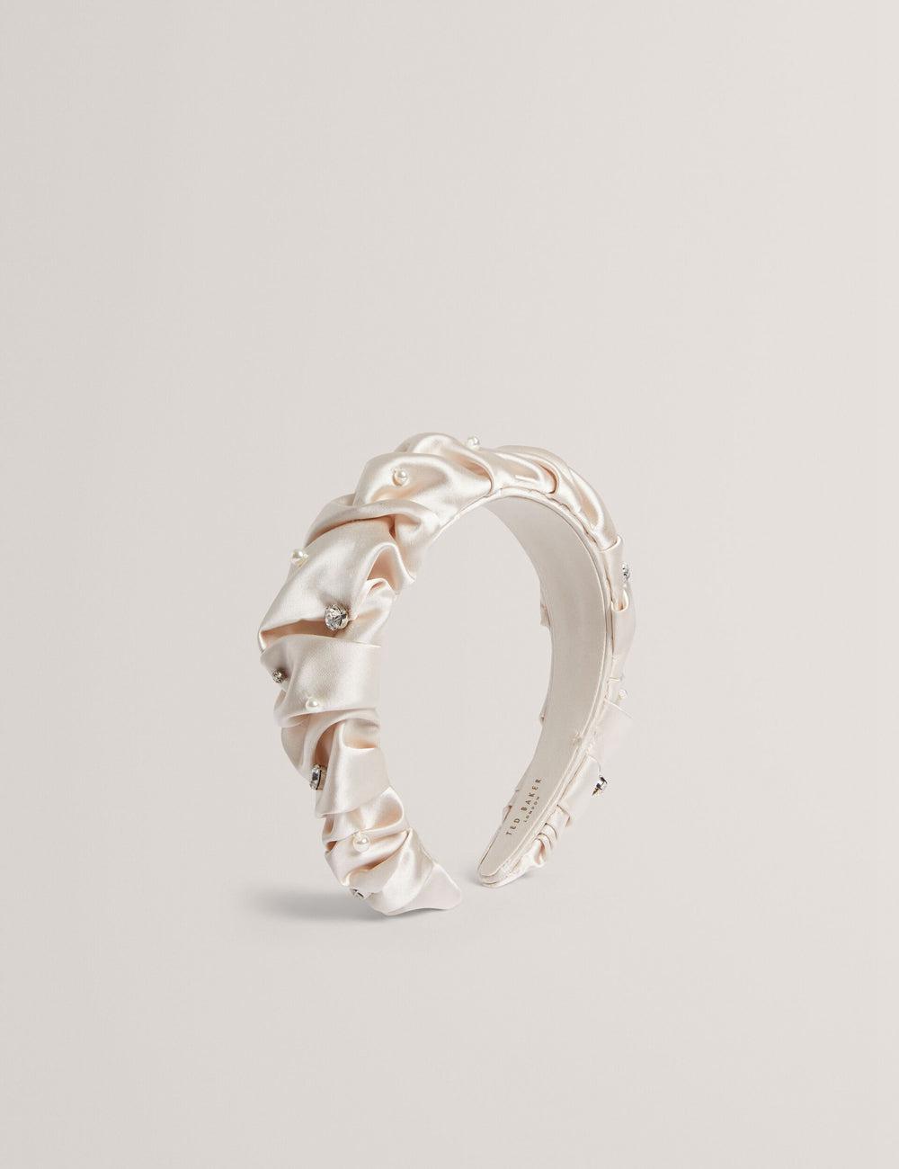 Cream Ted Baker MELLSI - Rhinestone Ruched Satin Women Headbands | Canada  PYX-382149