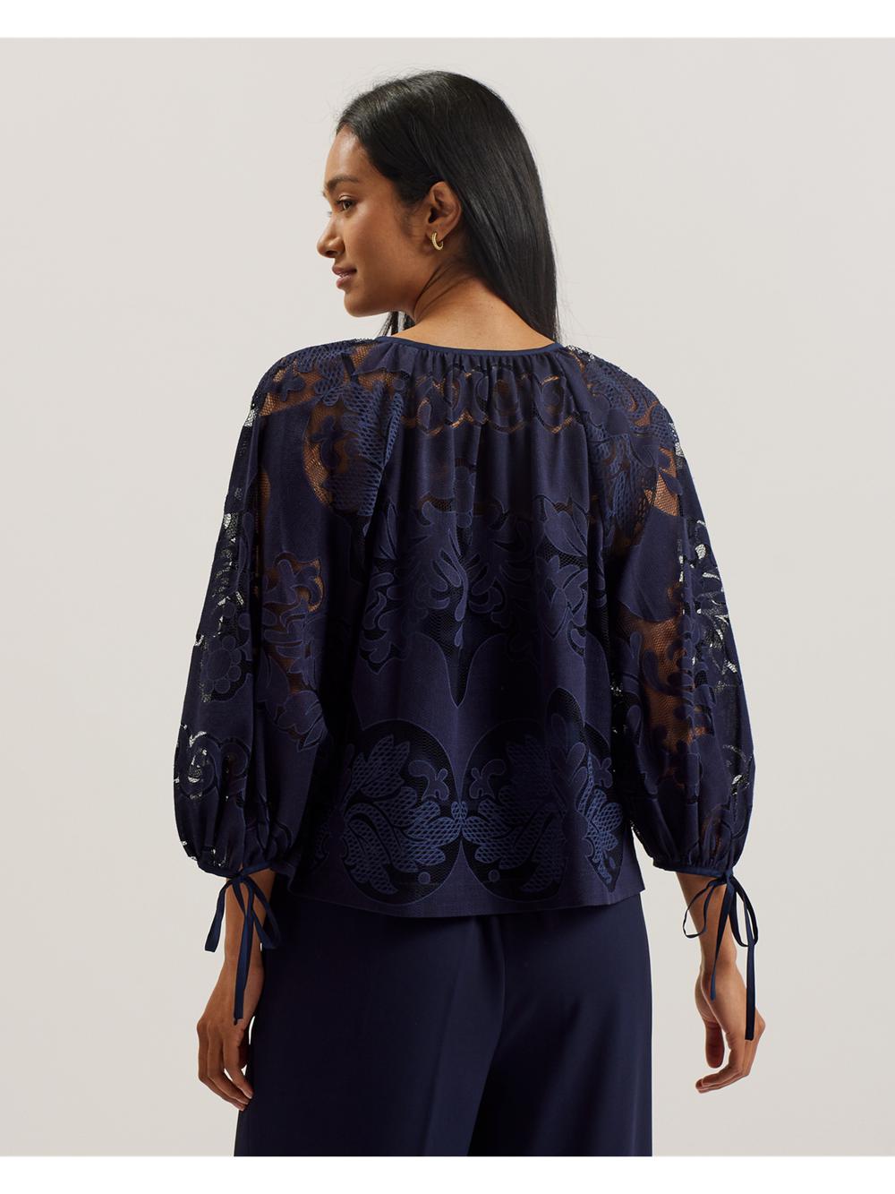 Dk-Blue Ted Baker BACINA - Lace 3/4 Balloon Sleeve Women Blouses | Canada  VSY-814973