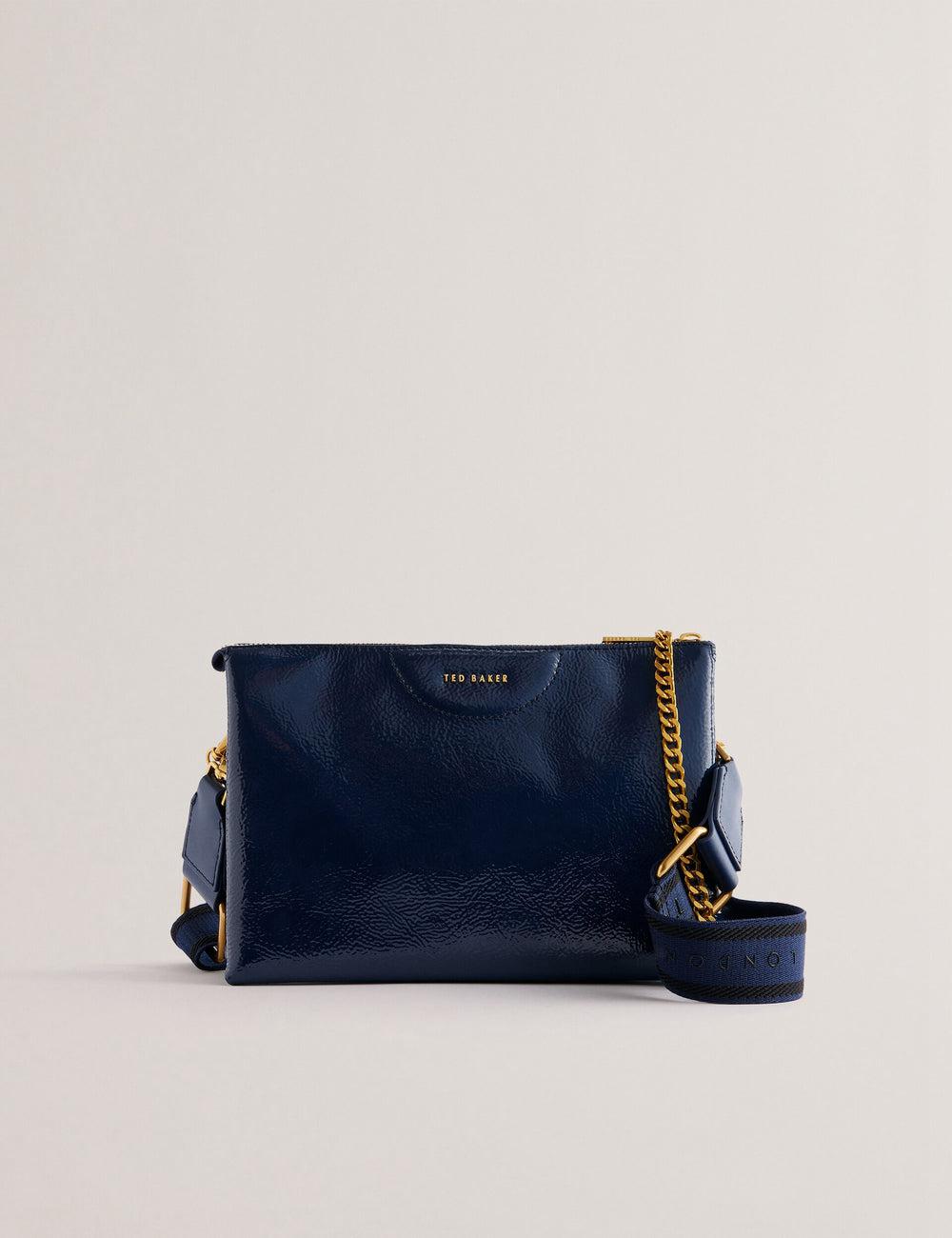 Dk-Blue Ted Baker ESILLE - Branded Webbing Patent Leather Women Crossbody Bags | Canada  VIU-807465