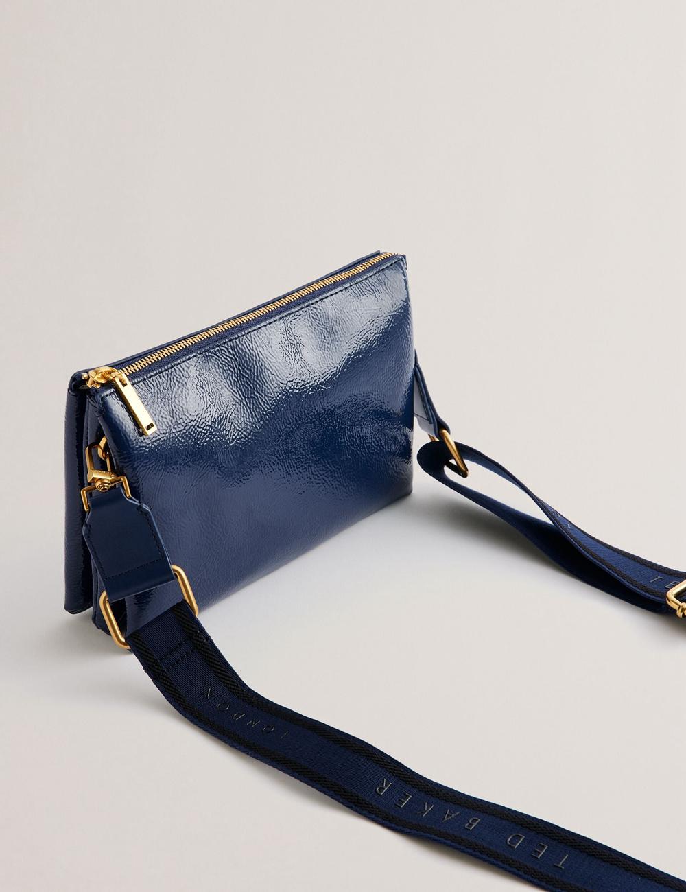 Dk-Blue Ted Baker ESILLE - Branded Webbing Patent Leather Women Crossbody Bags | Canada  VIU-807465