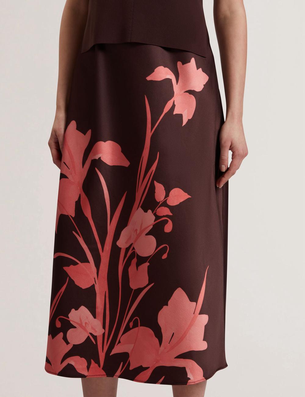Dk-Brown Ted Baker LATTENA - Printed Satin With Removable Tank Women Midi Dresses | Canada  HYZ-463872