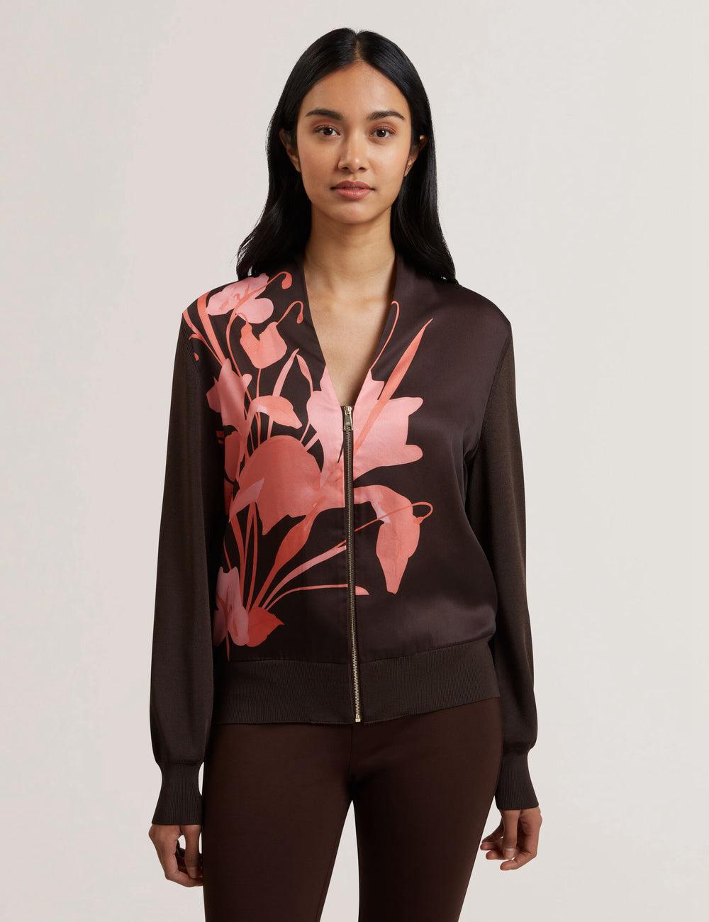 Dk-Brown Ted Baker MATIINA - Printed Front Zip-Up Bomber Women Cardigans | Canada  TRK-263048