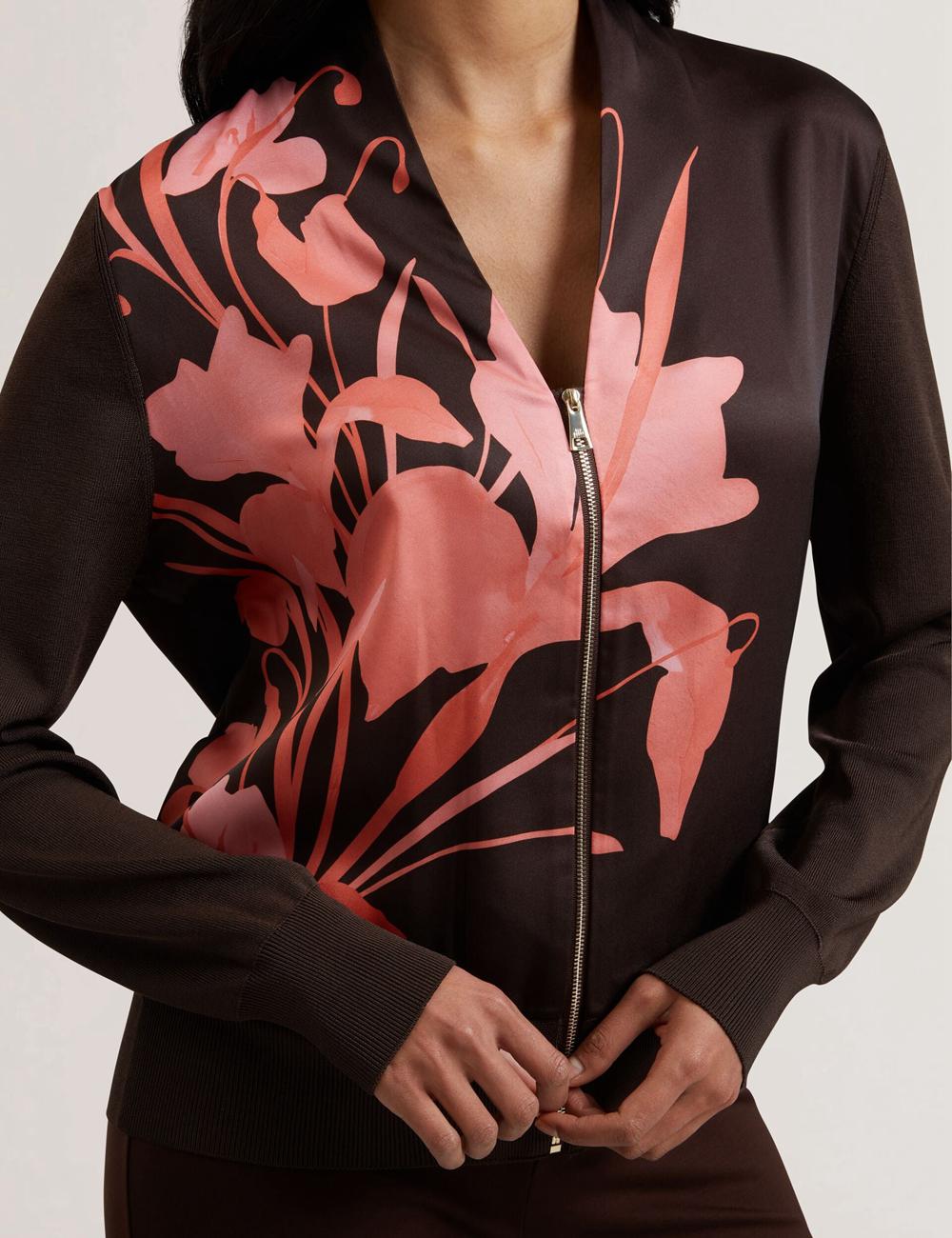 Dk-Brown Ted Baker MATIINA - Printed Front Zip-Up Bomber Women Cardigans | Canada  TRK-263048