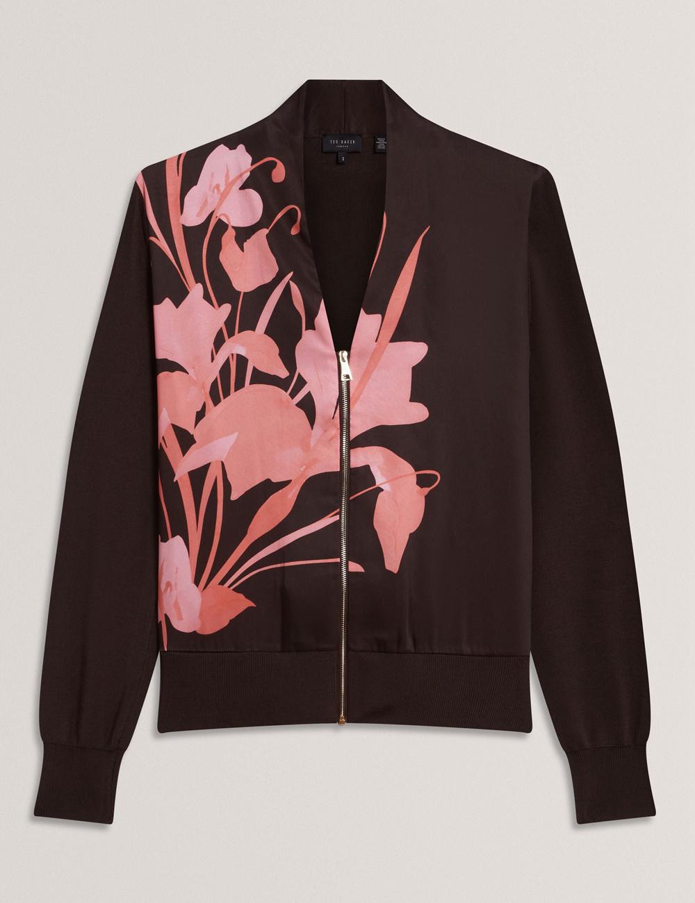 Dk-Brown Ted Baker MATIINA - Printed Front Zip-Up Bomber Women Cardigans | Canada  TRK-263048
