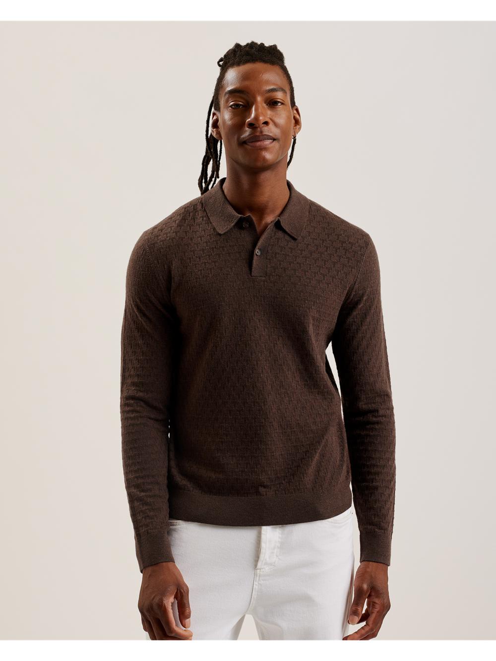 Dk-Brown Ted Baker MORAR - Long Sleeve T Stitch Knitted Men Jumpers | Canada  DBV-316709