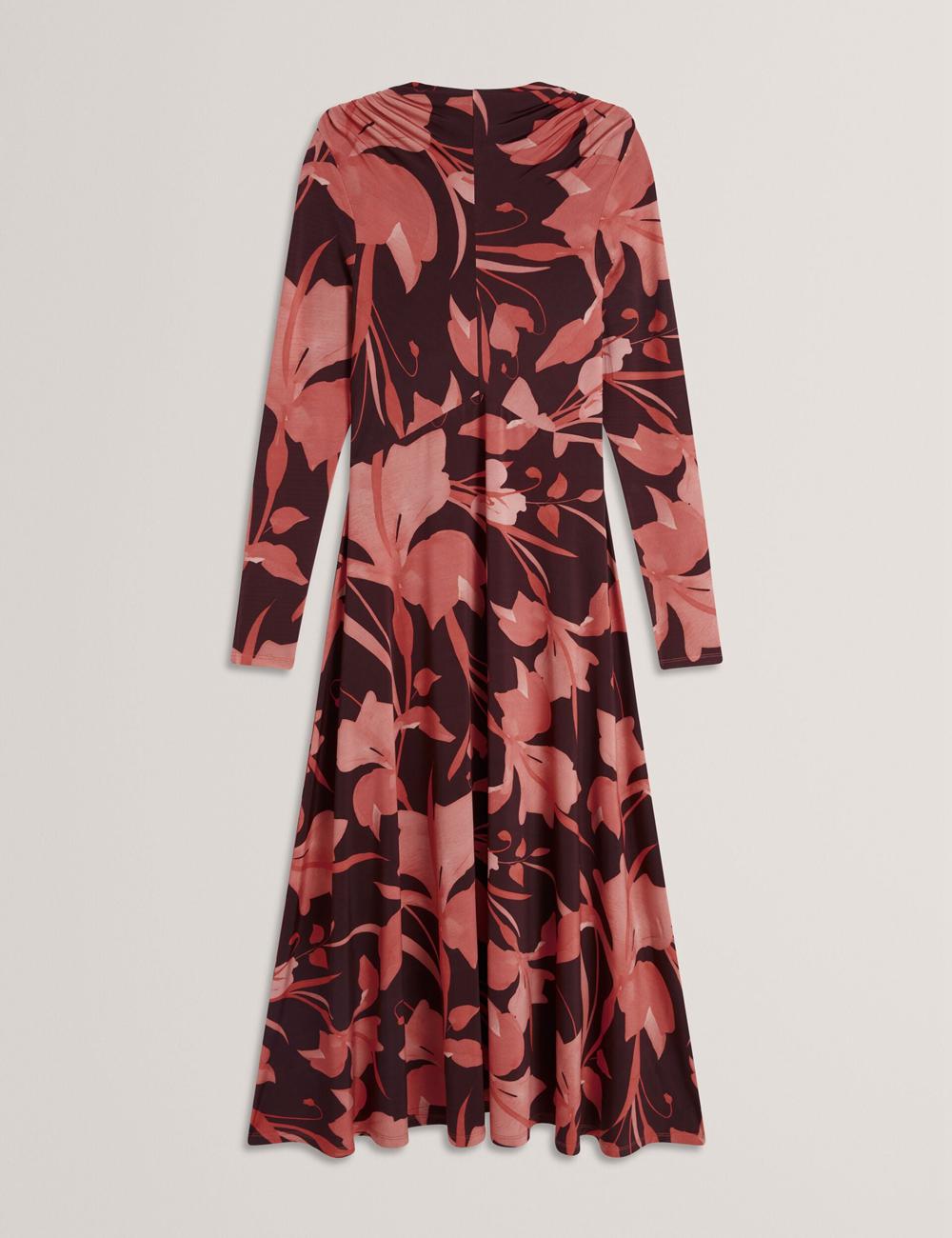 Dk-Brown Ted Baker STARLAH - Slinky Printed Jersey Long Sleeve Women Midi Dresses | Canada  YUO-762384