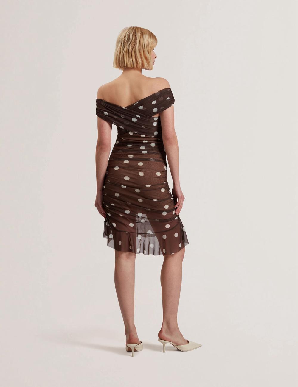 Dk-Brown Ted Baker TILDAHH - Off-Shoulder Polka Dot Mesh Women Mini Dresses | Canada  BFA-812907
