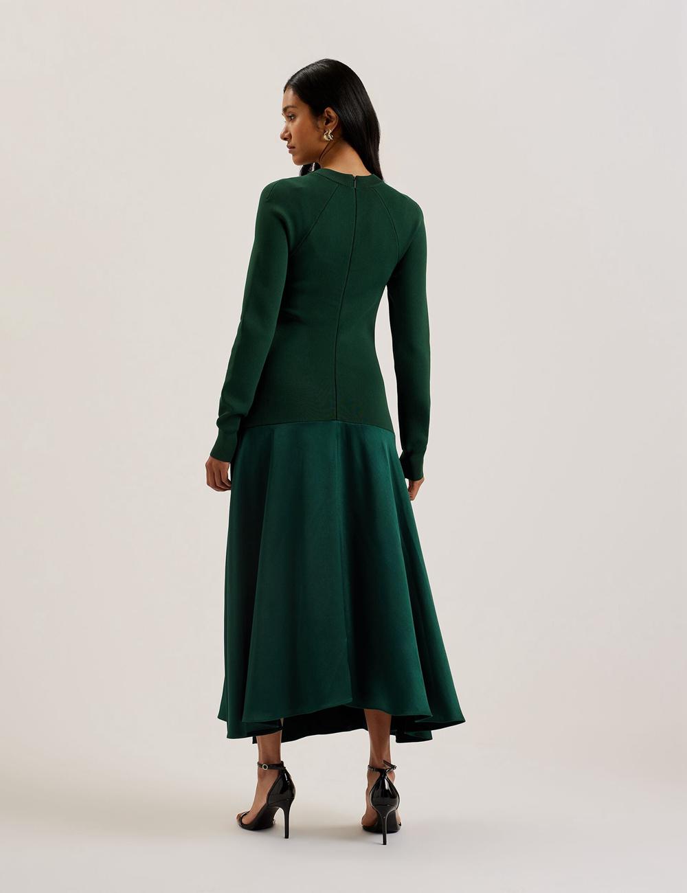 Dk-Green Ted Baker ALFEIOS - Long Sleeve Satin Skirt Women Midi Dresses | Canada  PMF-485297