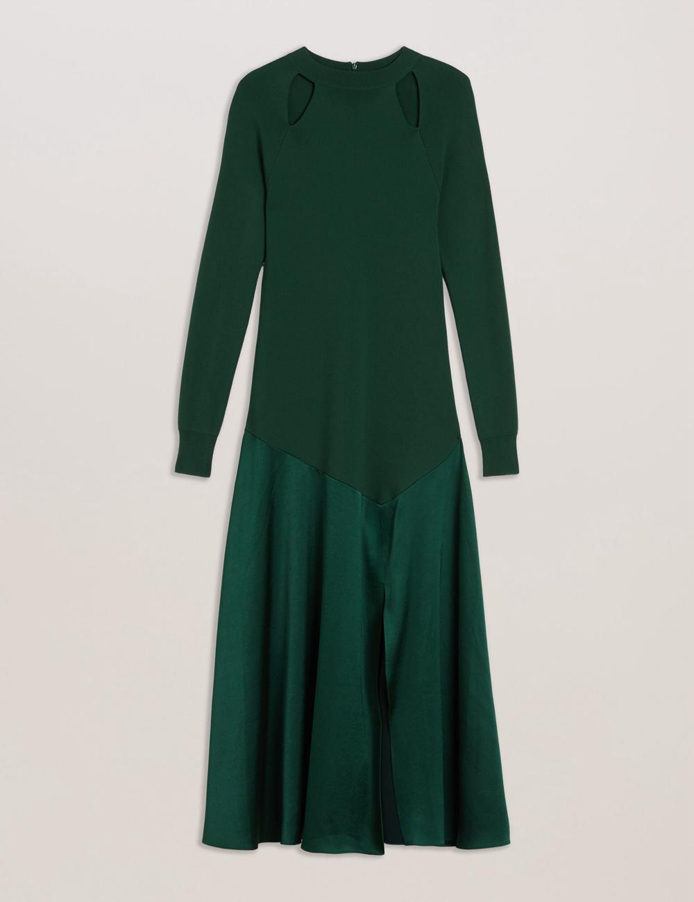 Dk-Green Ted Baker ALFEIOS - Long Sleeve Satin Skirt Women Midi Dresses | Canada  PMF-485297