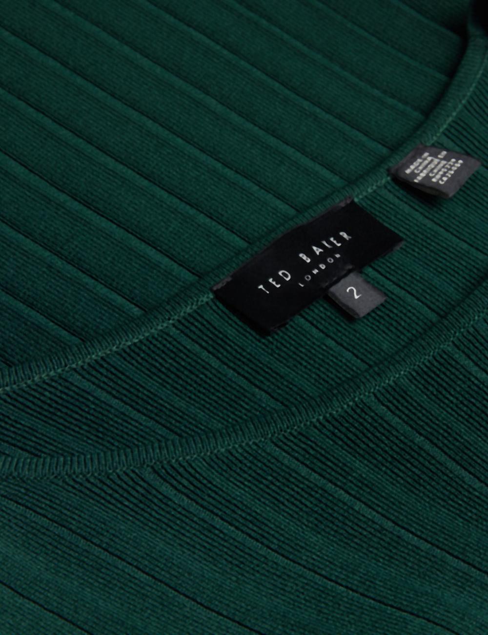 Dk-Green Ted Baker IIVANNA - Ribbed Knit Top With Fluted Short Sleeves Women Jumpers | Canada  SFV-986742