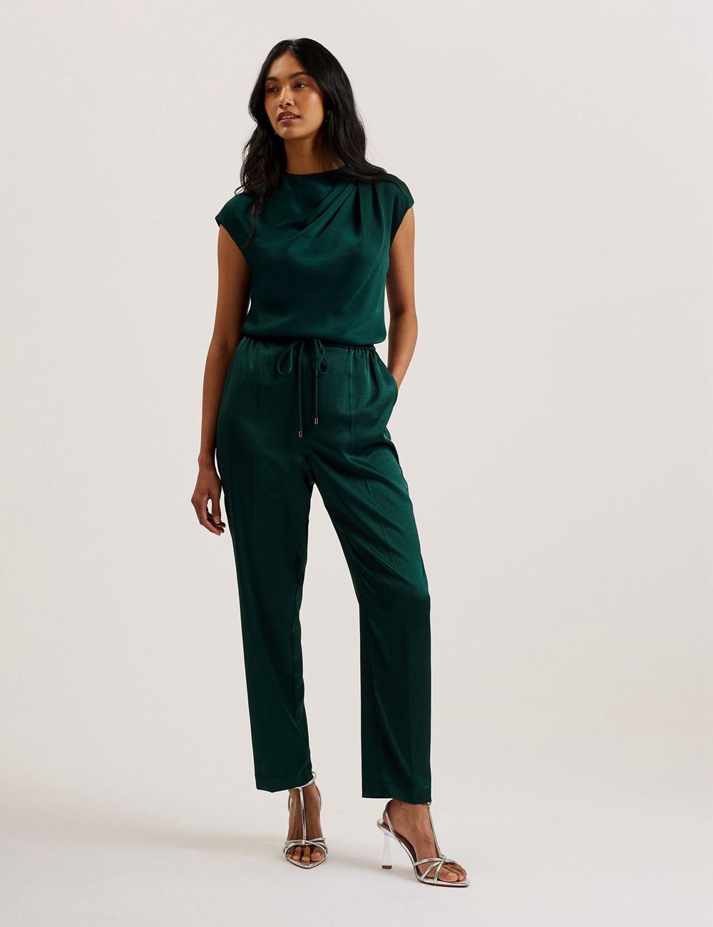 Dk-Green Ted Baker MISRINA - Drape Neck Detail Satin Top Women Jumpers | Canada  ORS-607418