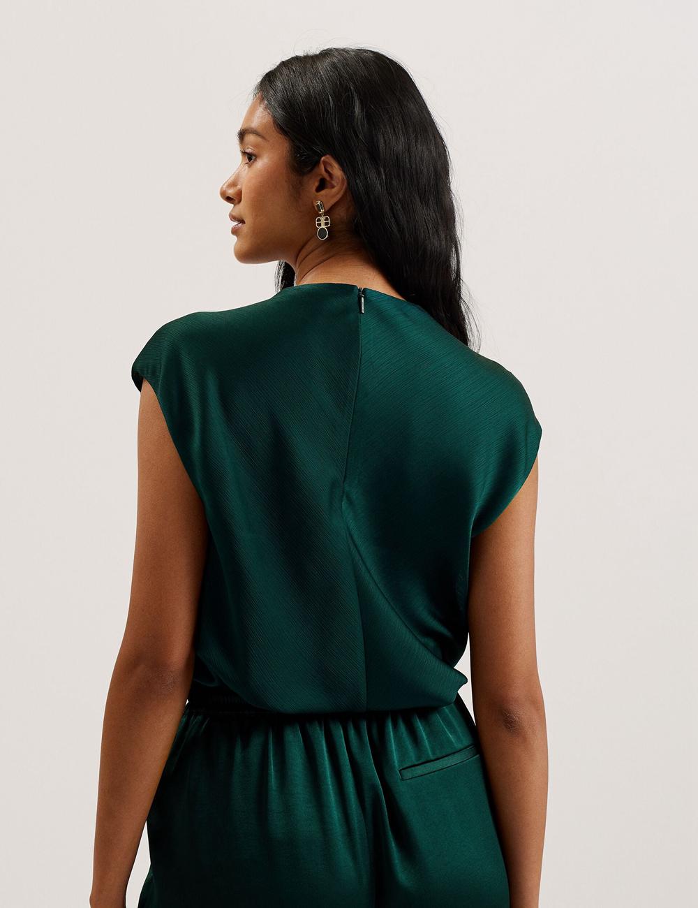 Dk-Green Ted Baker MISRINA - Drape Neck Detail Satin Top Women Jumpers | Canada  ORS-607418