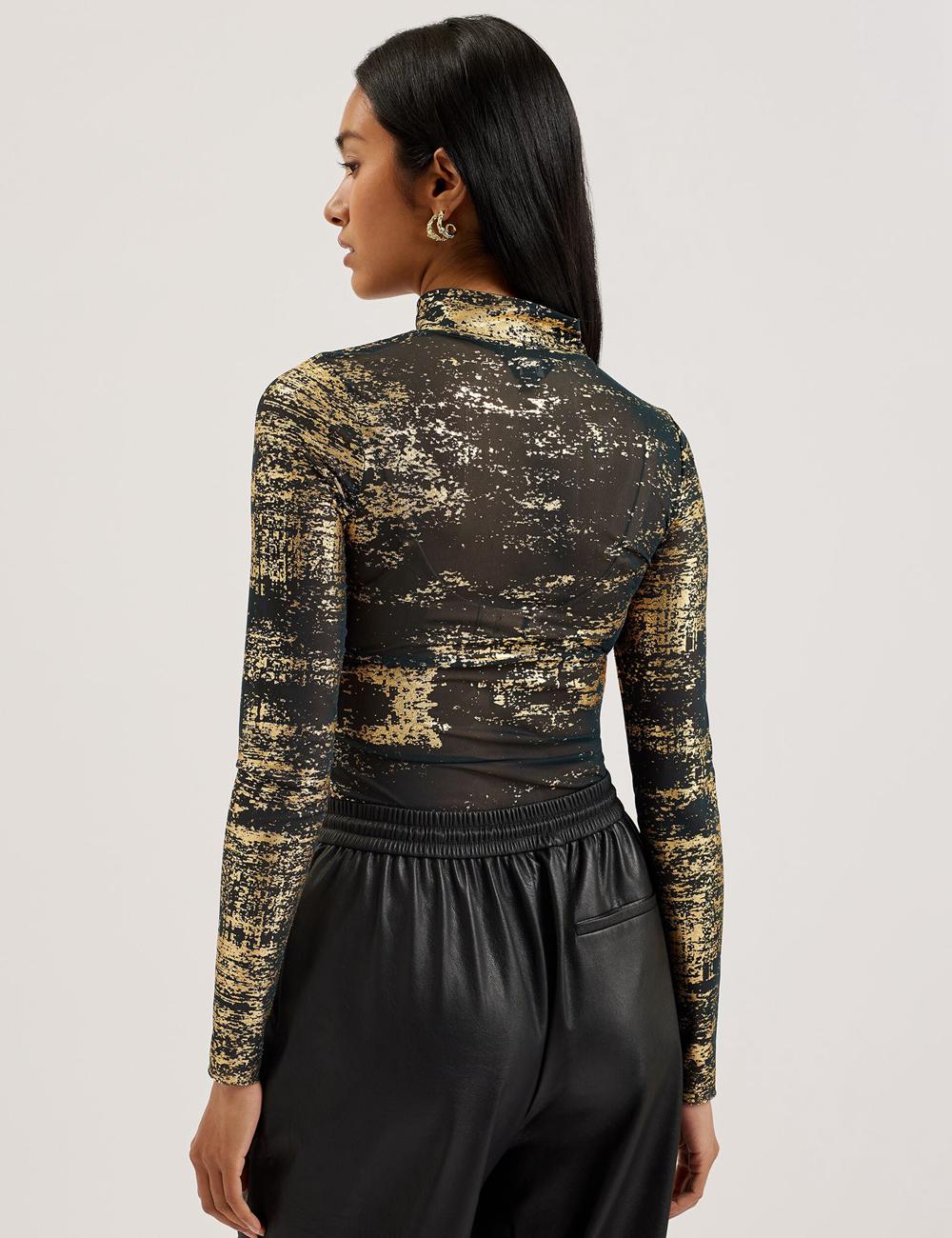 Dk-Green Ted Baker SOFIY - Foil Print High Neck Mesh Top Women Jumpers | Canada  YKZ-516924