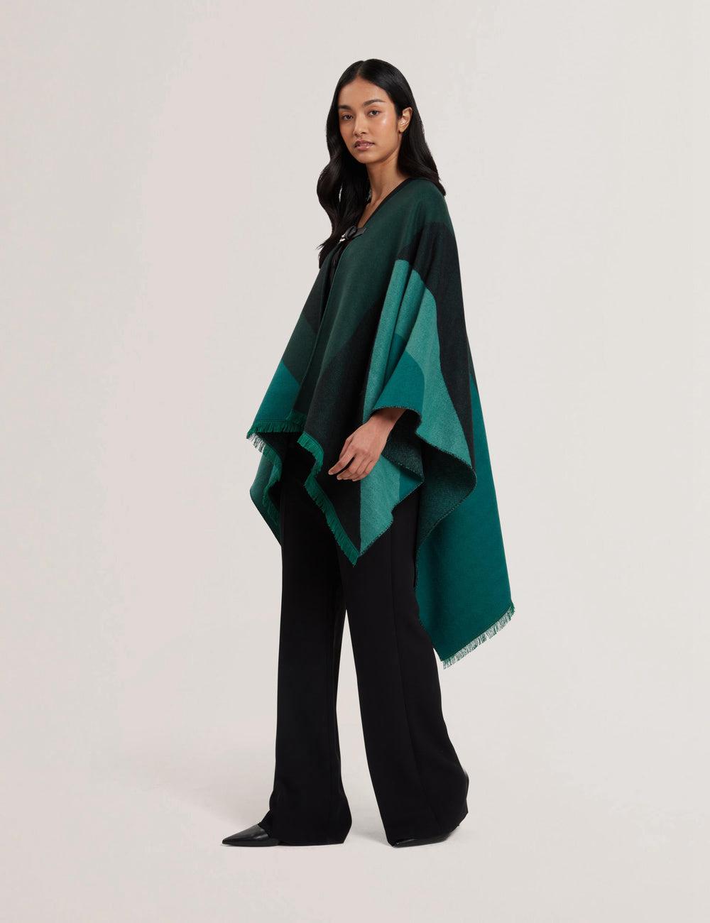 Dk-Green Ted Baker SUFFIA - Colour Block Buckled Woven Women Ponchos | Canada  TIJ-571902