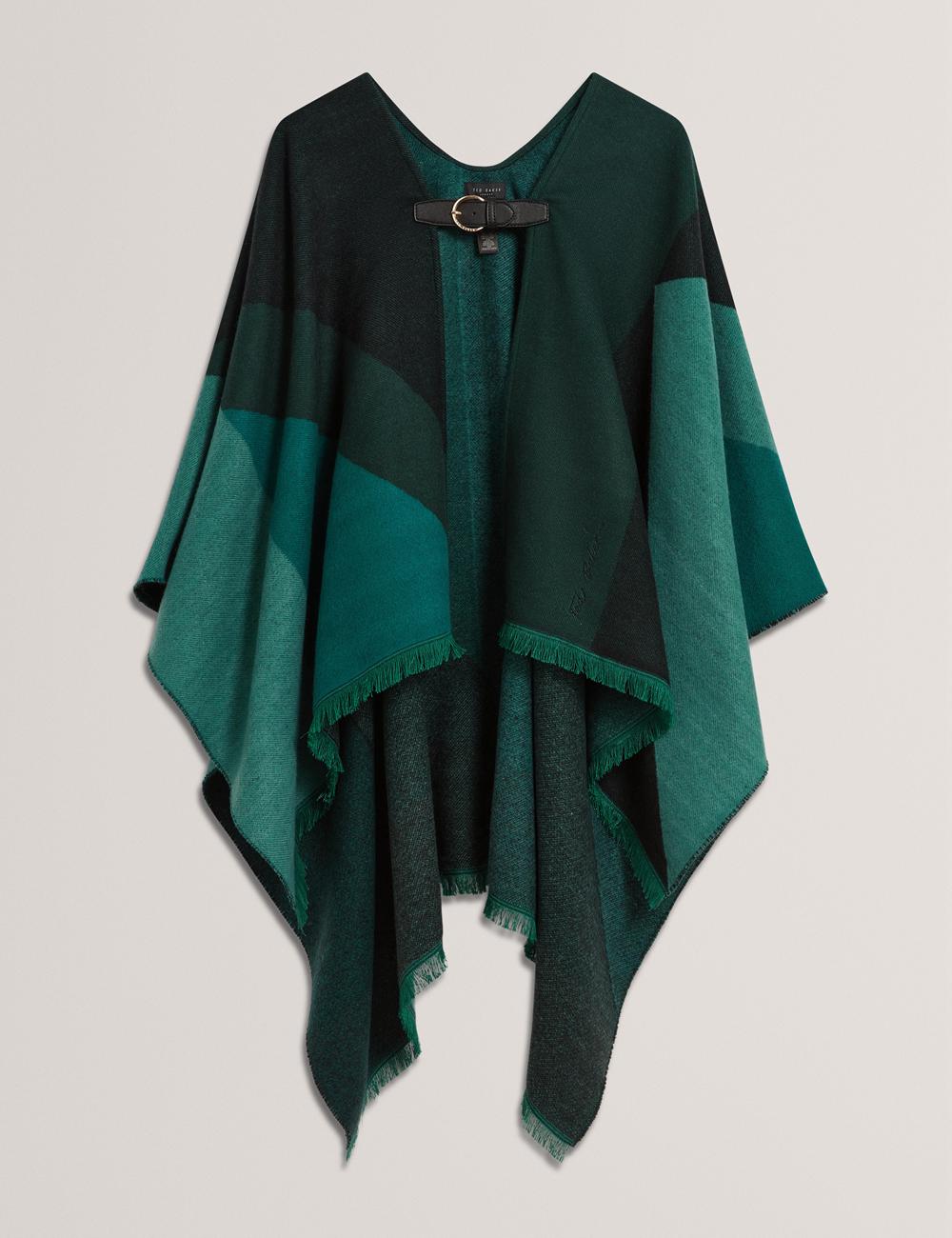 Dk-Green Ted Baker SUFFIA - Colour Block Buckled Woven Women Ponchos | Canada  TIJ-571902