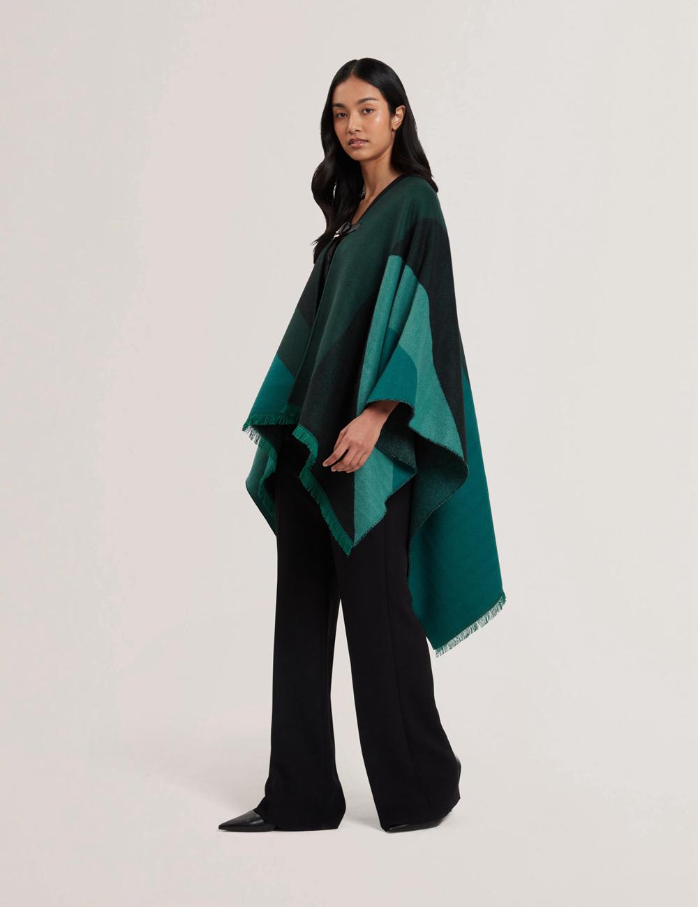 Dk-Green Ted Baker SUFFIA - Colour Block Buckled Woven Women Ponchos | Canada  TIJ-571902