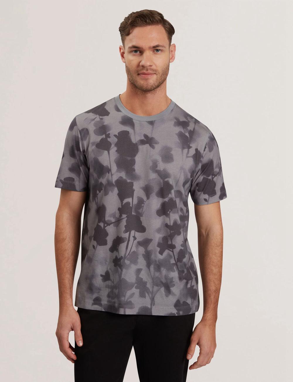 Dk-Grey Ted Baker DENNISS - Monochrome Floral Print Cotton Men T-Shirts | Canada  CIT-142703