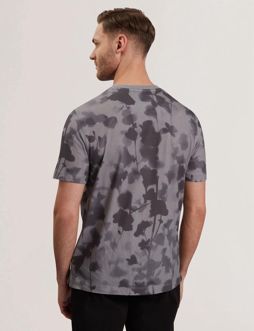 Dk-Grey Ted Baker DENNISS - Monochrome Floral Print Cotton Men T-Shirts | Canada  CIT-142703