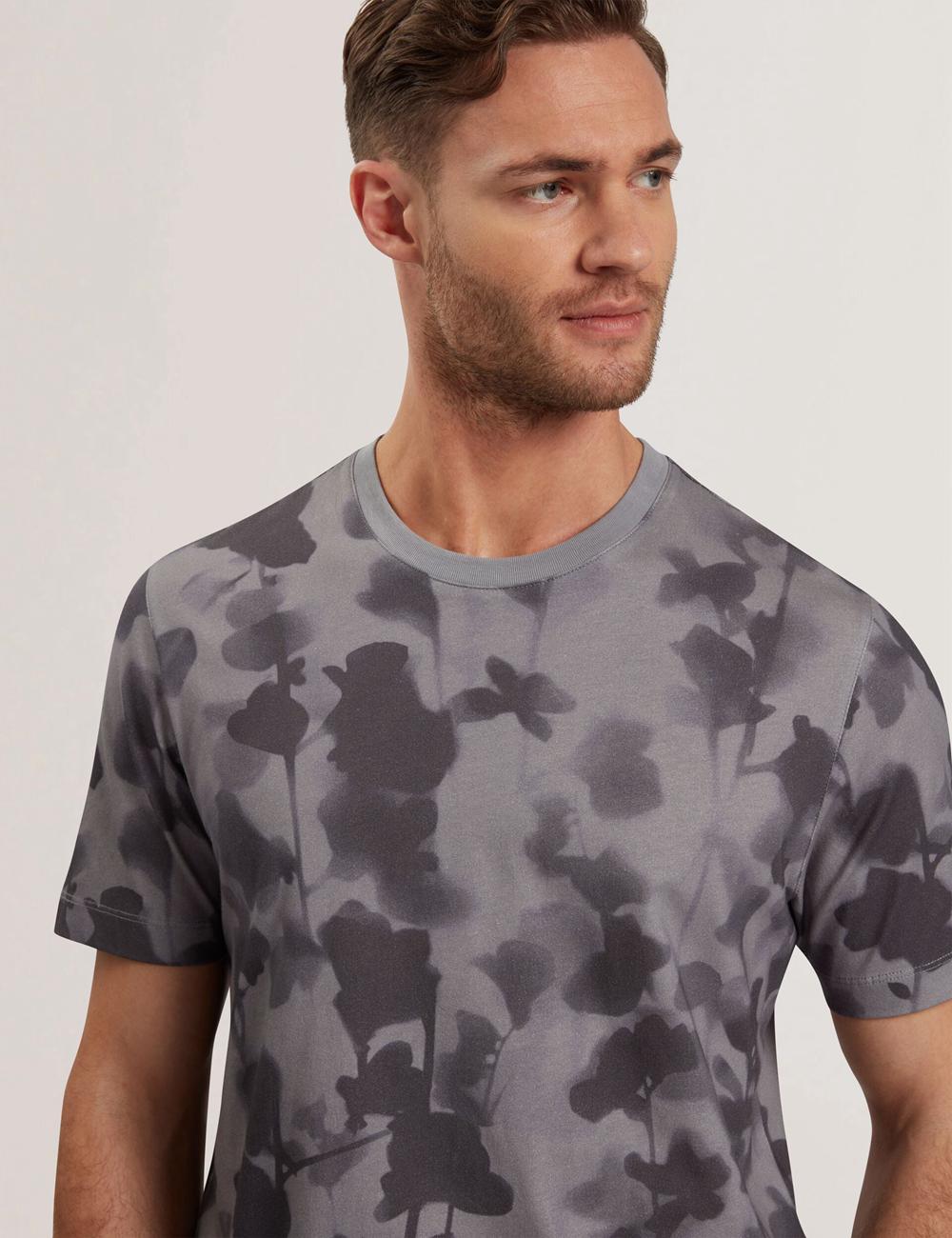 Dk-Grey Ted Baker DENNISS - Monochrome Floral Print Cotton Men T-Shirts | Canada  CIT-142703