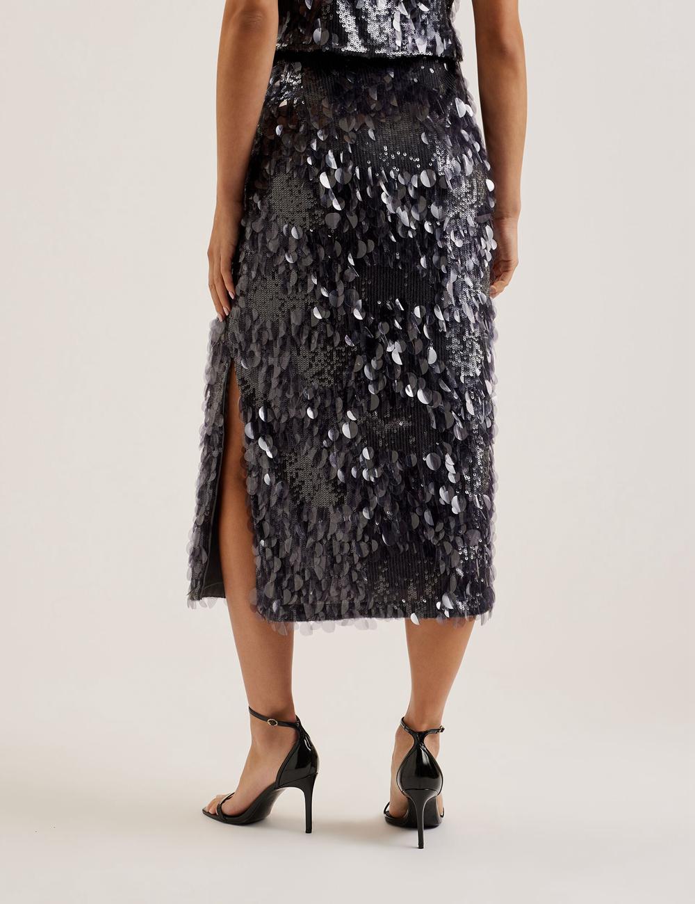 Dk-Grey Ted Baker DORIDA - Mixed Sequin With Slit Women Midi Skirts | Canada  POL-807216