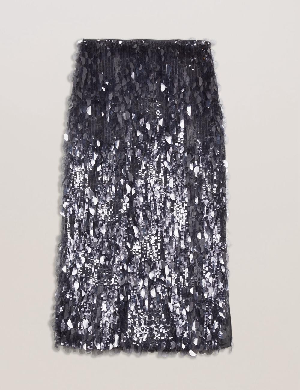Dk-Grey Ted Baker DORIDA - Mixed Sequin With Slit Women Midi Skirts | Canada  POL-807216