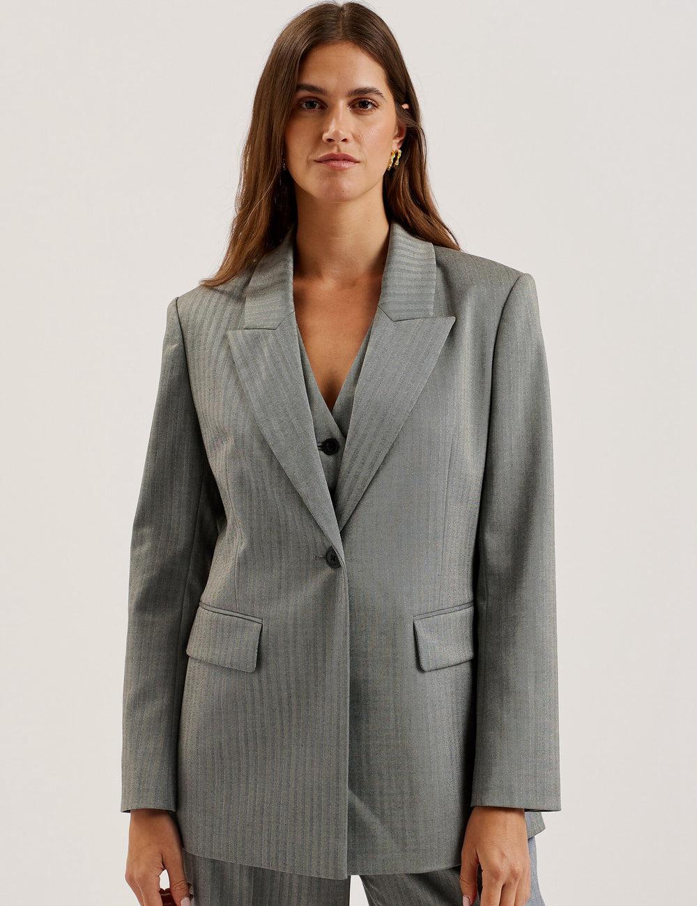 Dk-Grey Ted Baker KOA - Oversized Herringbone Single Breasted Women Blazers | Canada  WGV-207613