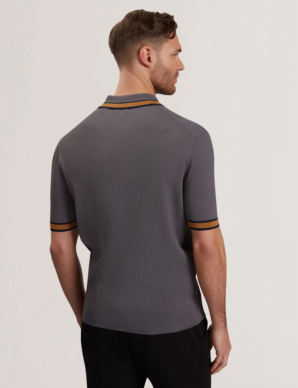 Dk-Grey Ted Baker RAFAELO - Striped Trim Zip Neck Ribbed Men Polos Shirts | Canada  NYD-301475