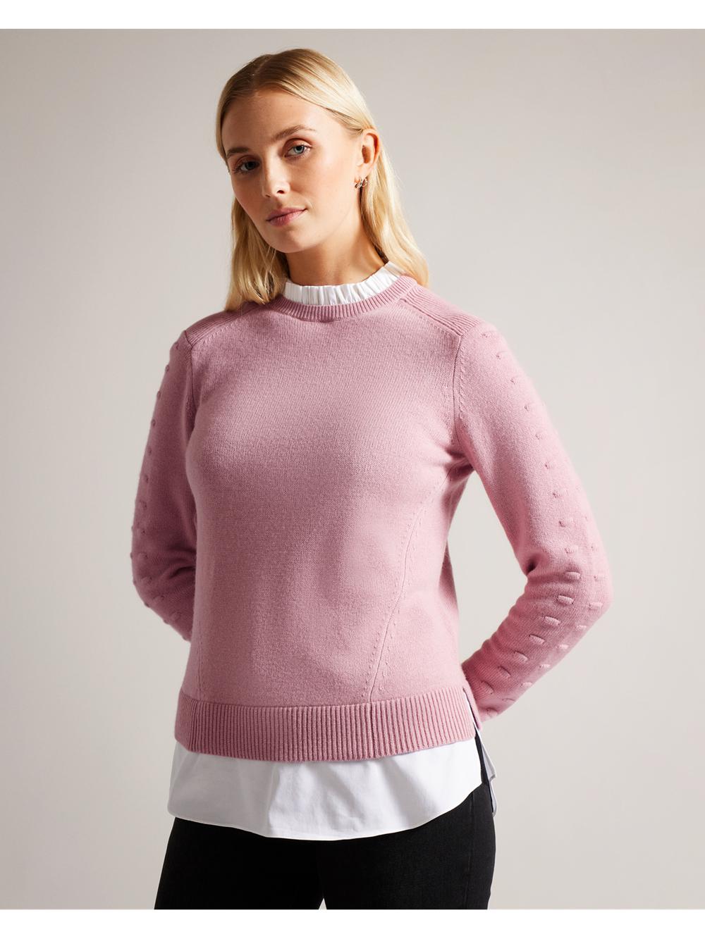 Dusky-Pink Ted Baker LISSIAH - Bobble Detail Shirt Hem Knitted Women Jumpers | Canada  JNO-260951
