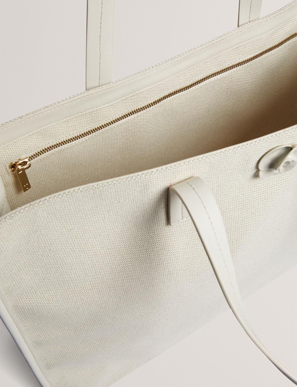 Ecru Ted Baker AUDOS - Rose Detail Wide Canvas Women Tote Bags | Canada  BXP-021489