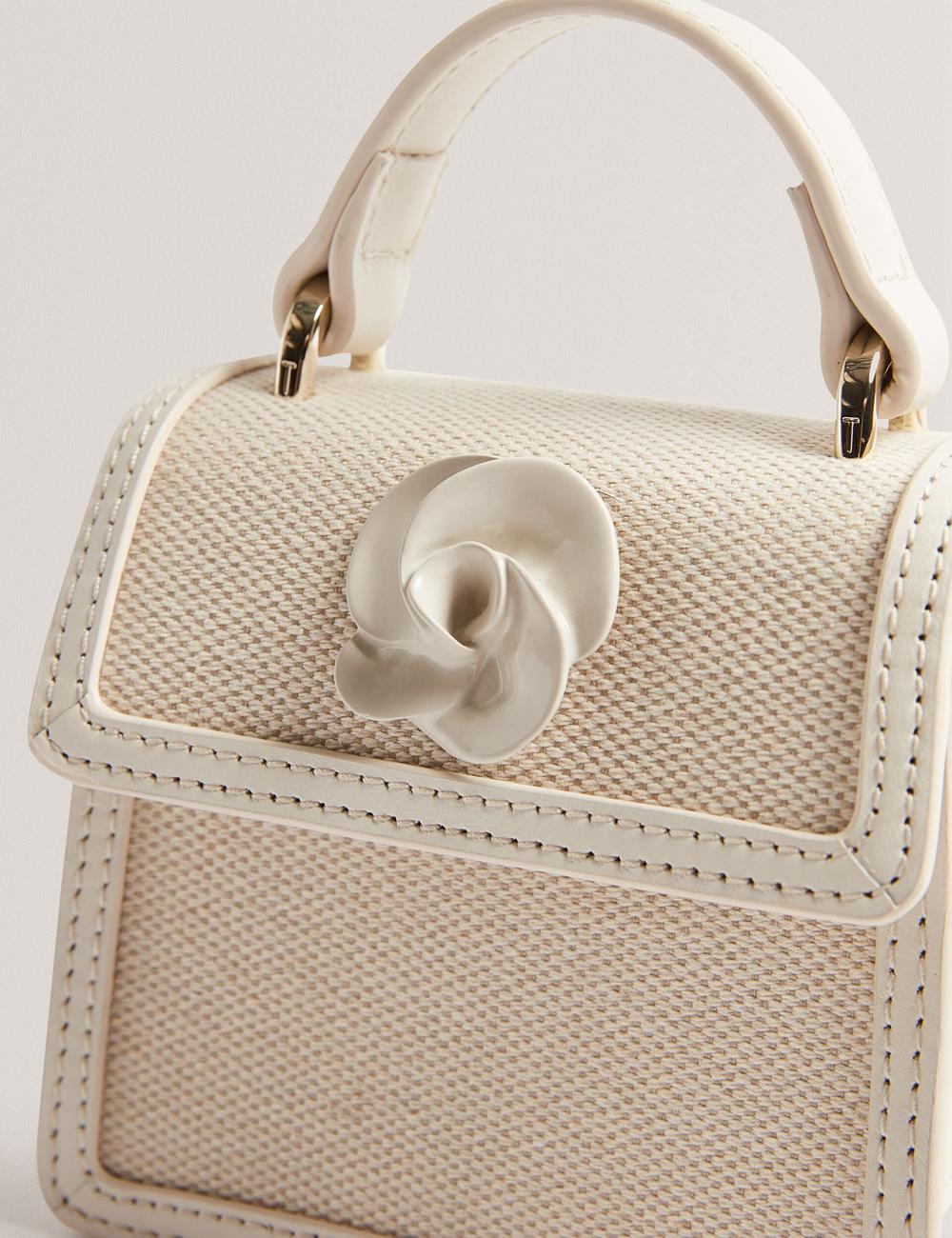 Ecru Ted Baker AUDOU - Rose Detail Canvas Mini Top Handle Women Crossbody Bags | Canada  EKT-140826