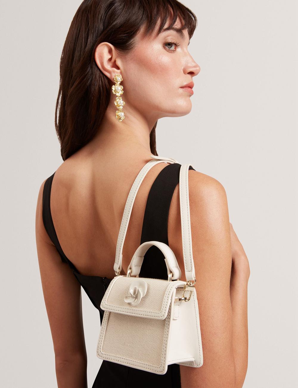 Ecru Ted Baker AUDOU - Rose Detail Canvas Mini Top Handle Women Crossbody Bags | Canada  EKT-140826