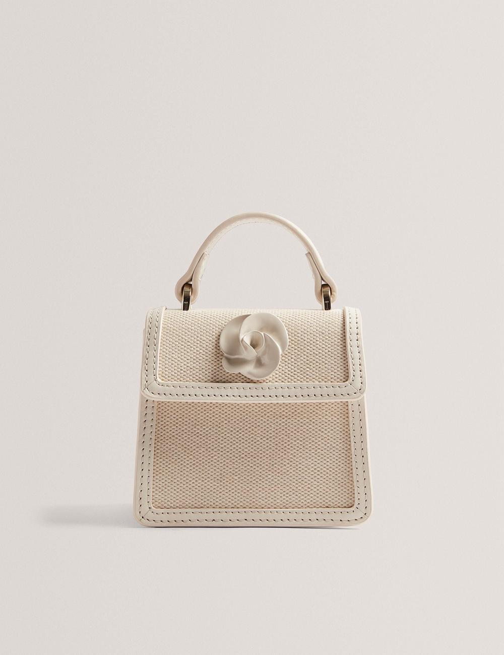 Ecru Ted Baker AUDOU - Rose Detail Canvas Mini Top Handle Women Crossbody Bags | Canada  EKT-140826