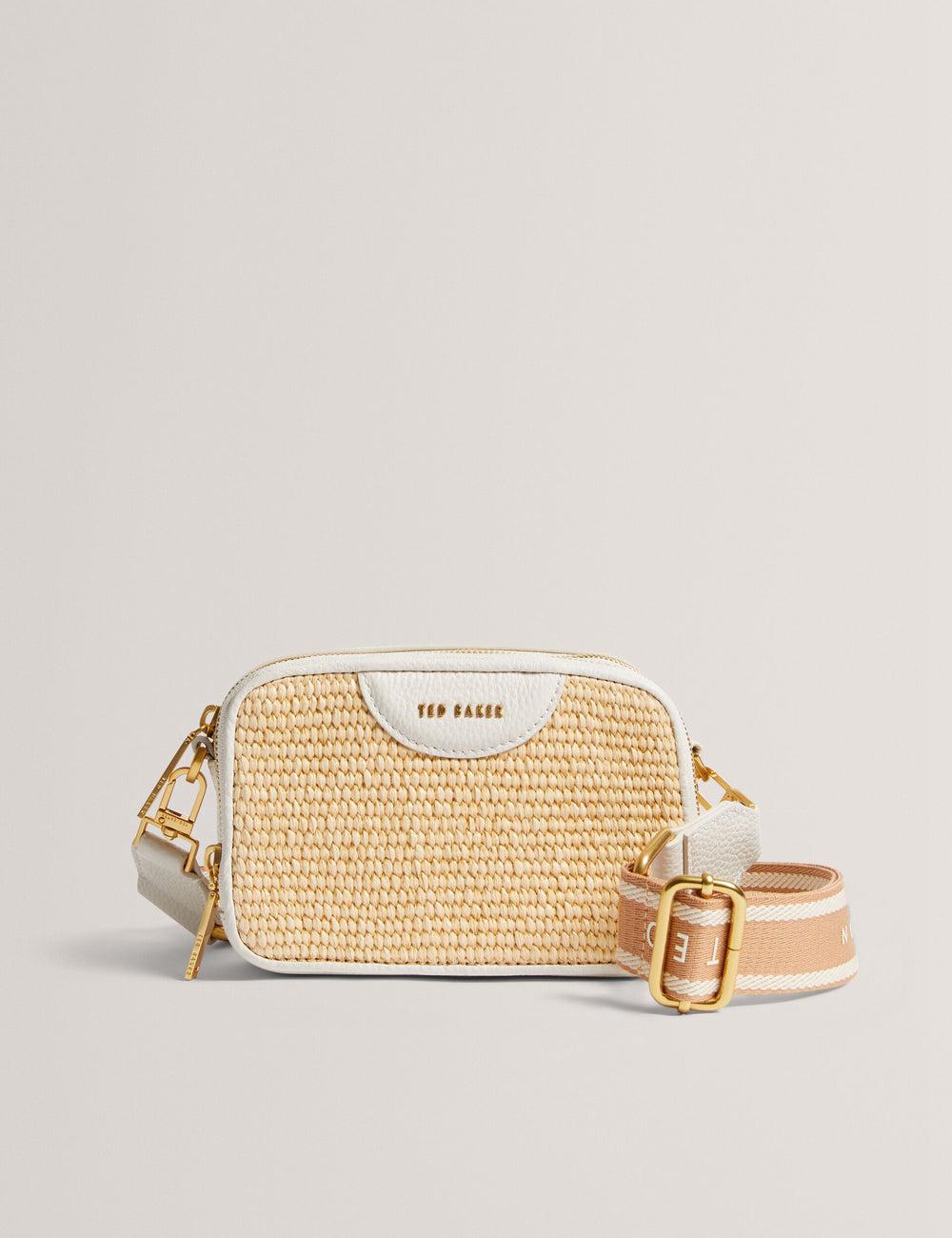 Ecru Ted Baker BARIA - Faux Raffia Leather Trim Mini Camera Women Camera Bag | Canada  EIF-984067