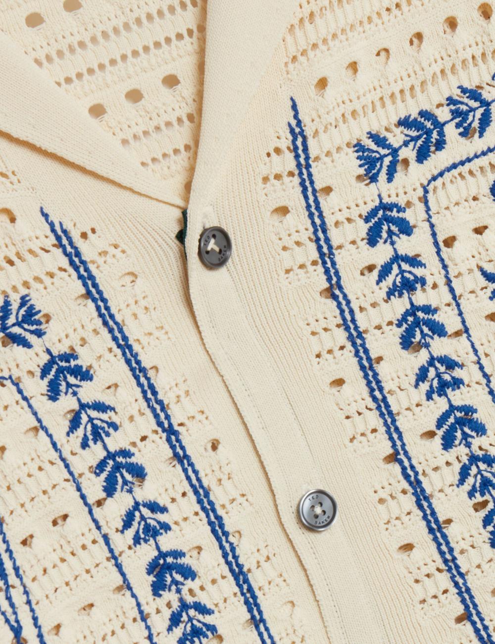 Ecru Ted Baker BARRI - Short Sleeve Crochet Embroidered Men Casual Shirts | Canada  IHK-789253