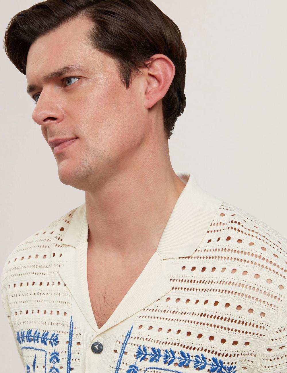 Ecru Ted Baker BARRI - Short Sleeve Crochet Embroidered Men Casual Shirts | Canada  IHK-789253
