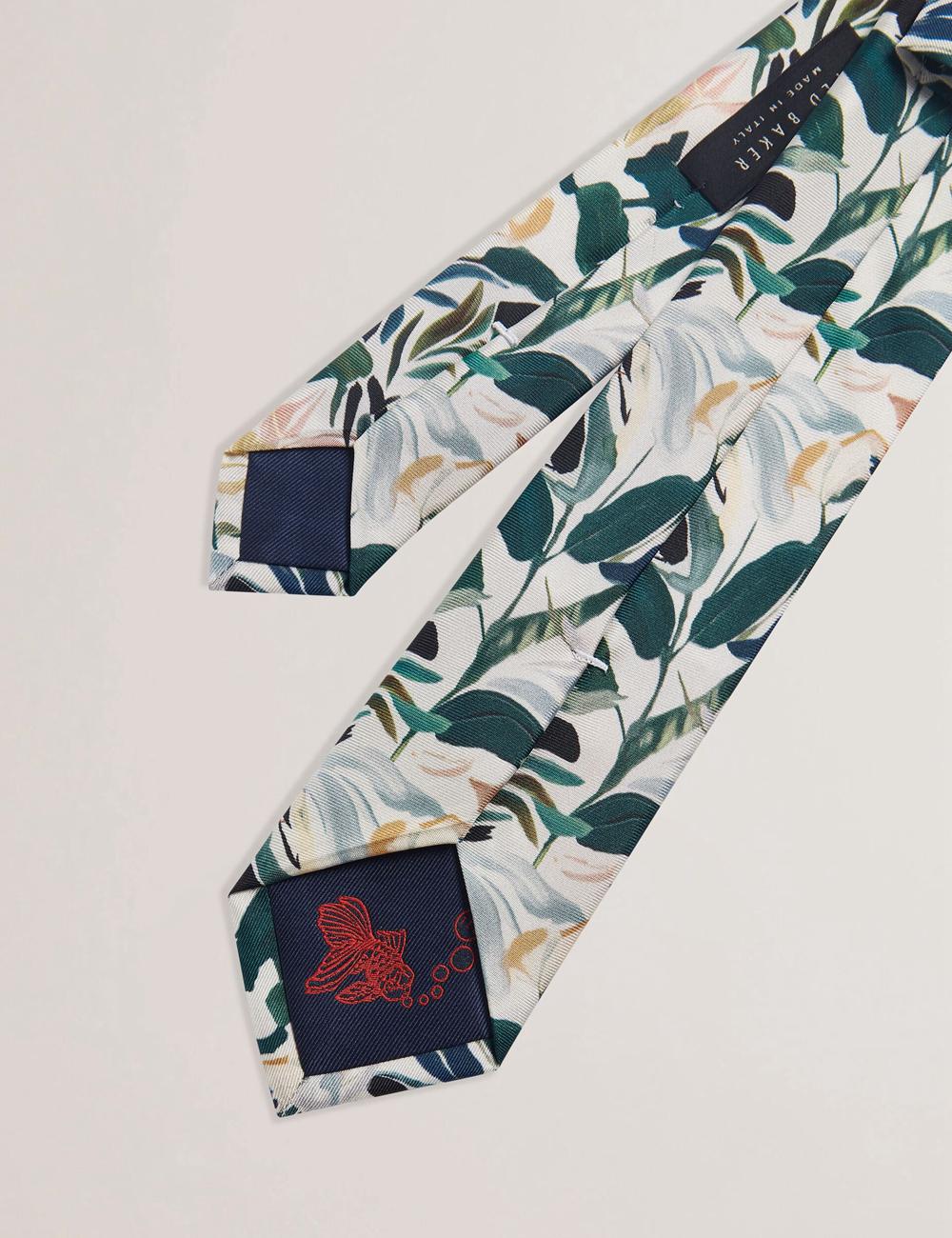 Ecru Ted Baker BOYTONN - Painted Floral Print Silk Men Ties | Canada  FGR-143652