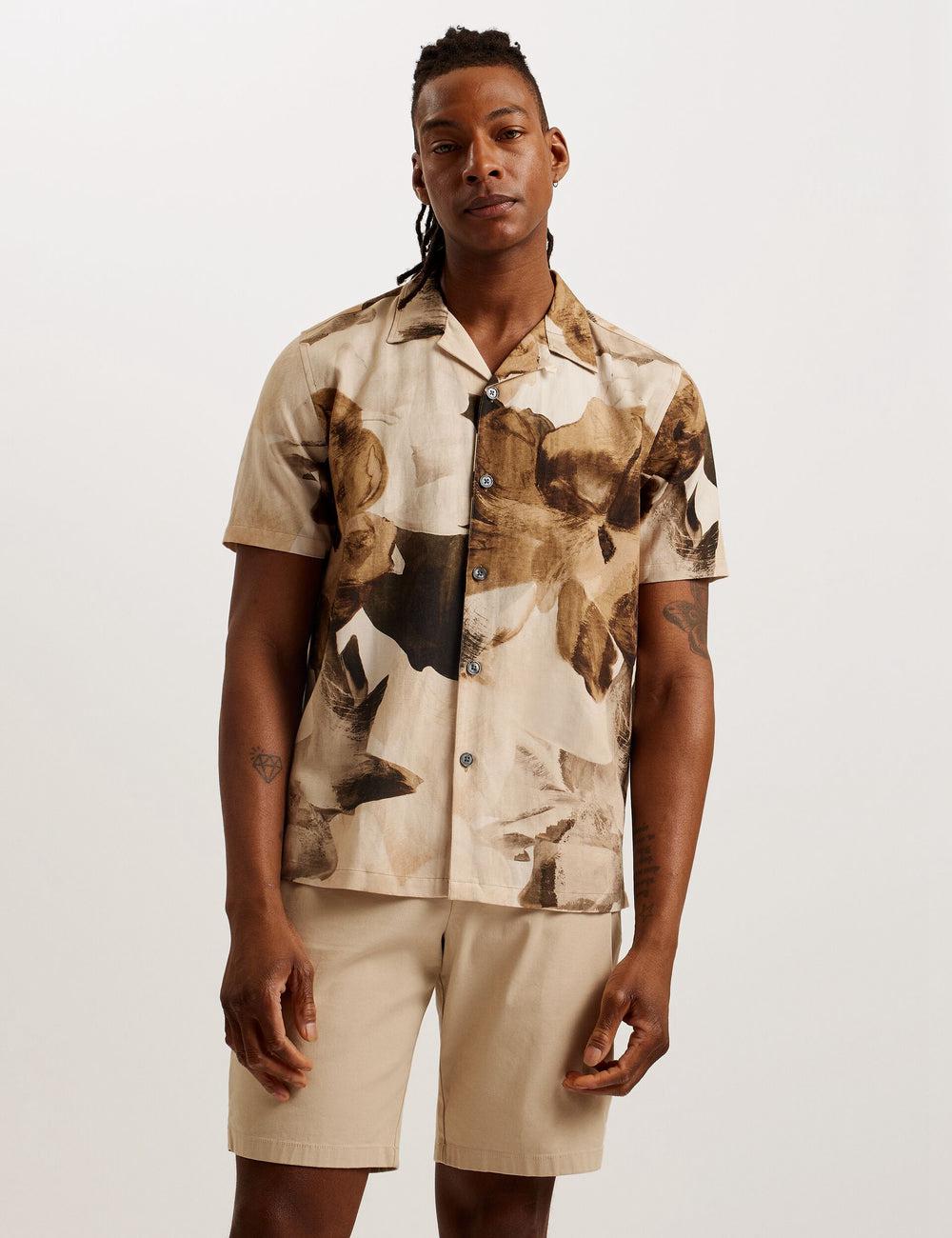 Ecru Ted Baker HENRIS - Short Sleeve Relaxed Floral Print Men Casual Shirts | Canada  VBH-905684