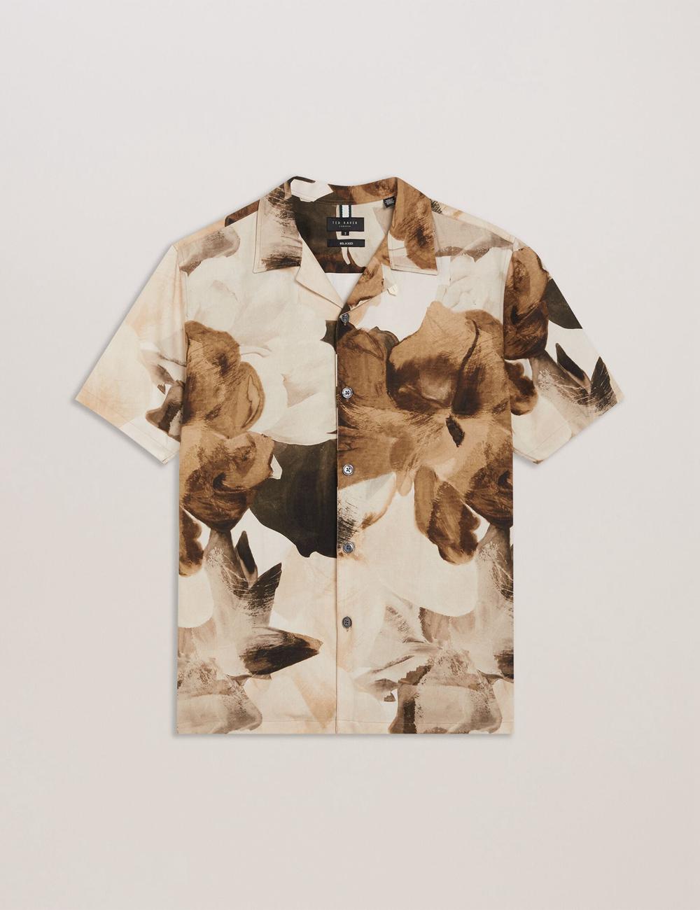 Ecru Ted Baker HENRIS - Short Sleeve Relaxed Floral Print Men Casual Shirts | Canada  VBH-905684