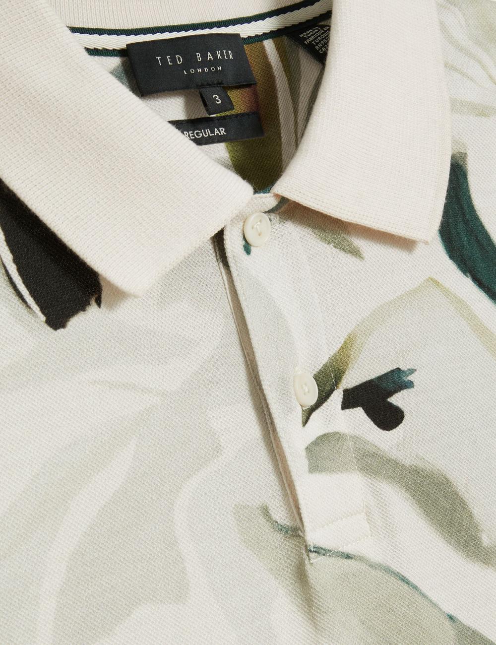 Ecru Ted Baker KIVEM - Short Sleeve Cotton Floral Print Men Polos Shirts | Canada  GUA-673259
