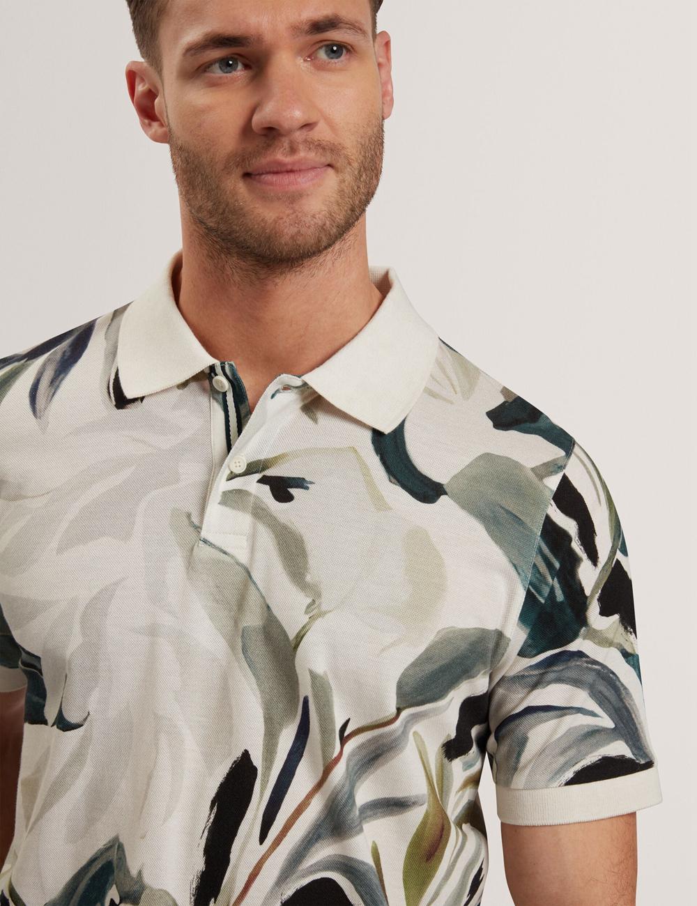 Ecru Ted Baker KIVEM - Short Sleeve Cotton Floral Print Men Polos Shirts | Canada  GUA-673259