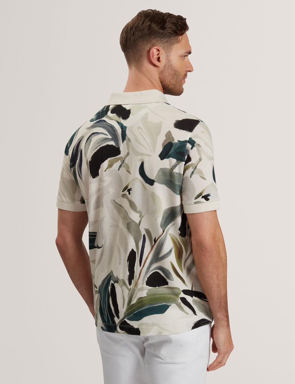 Ecru Ted Baker KIVEM - Short Sleeve Cotton Floral Print Men Polos Shirts | Canada  GUA-673259