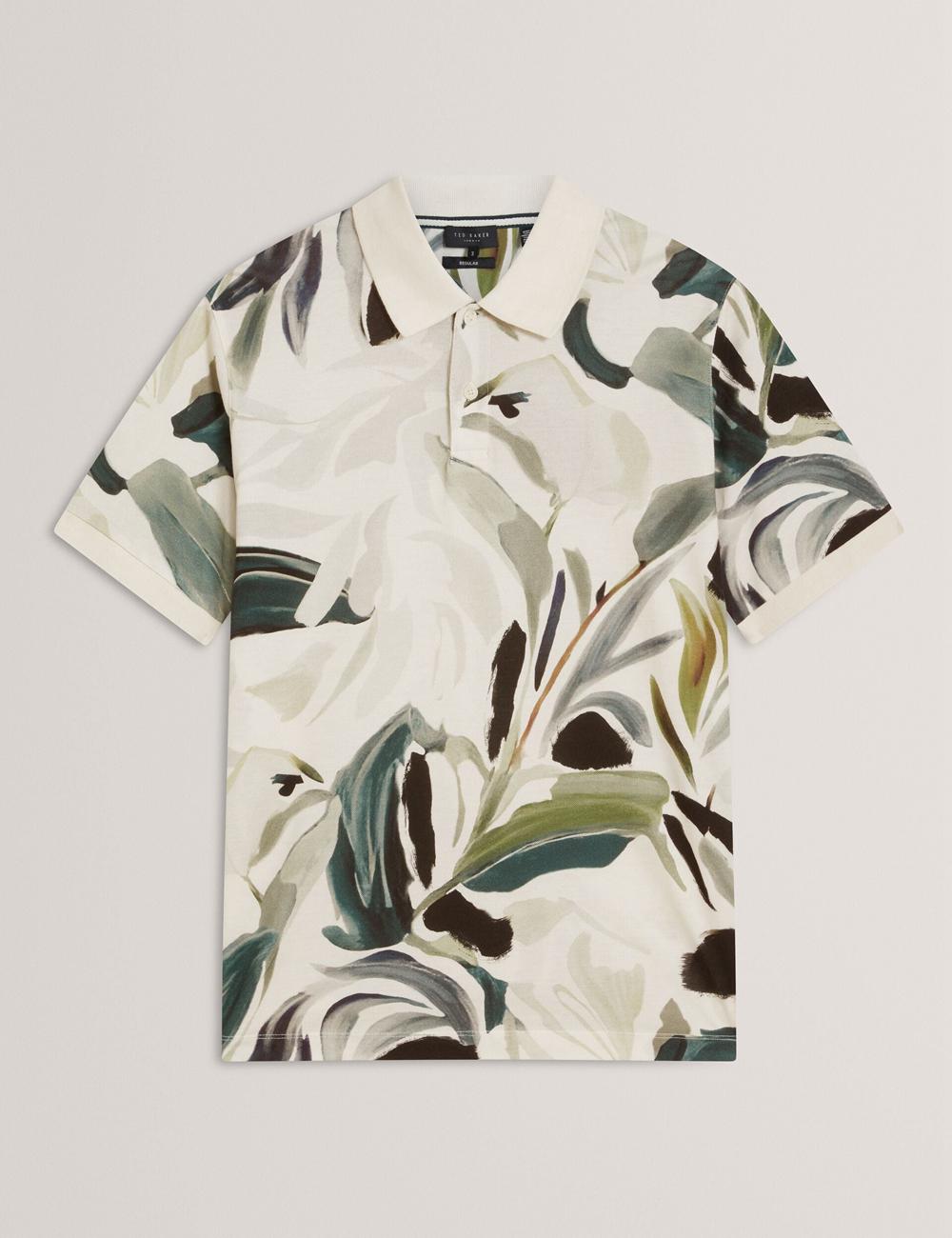 Ecru Ted Baker KIVEM - Short Sleeve Cotton Floral Print Men Polos Shirts | Canada  GUA-673259