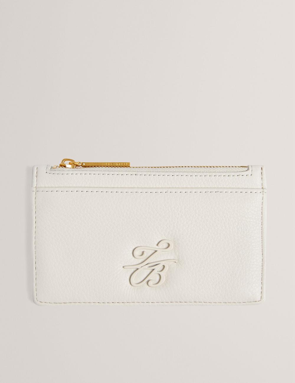 Ecru Ted Baker MARLEAH - TB Logo Leather Zip Card Holder Women Wallets | Canada  HSV-816450