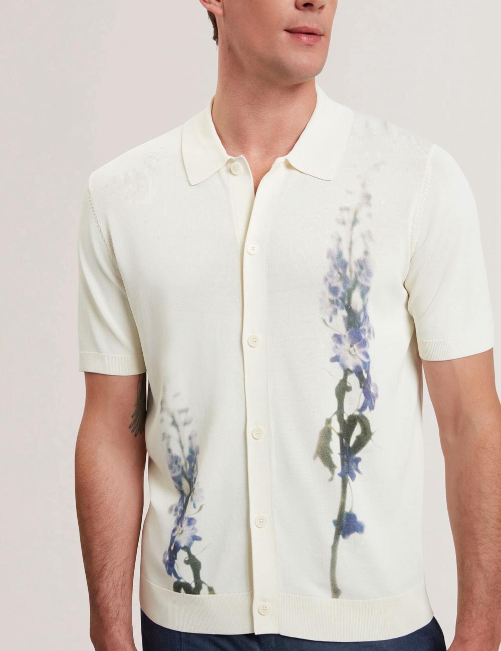 Ecru Ted Baker RUITS - Short Sleeve Floral Placement Men Polos Shirts | Canada  RQJ-791840
