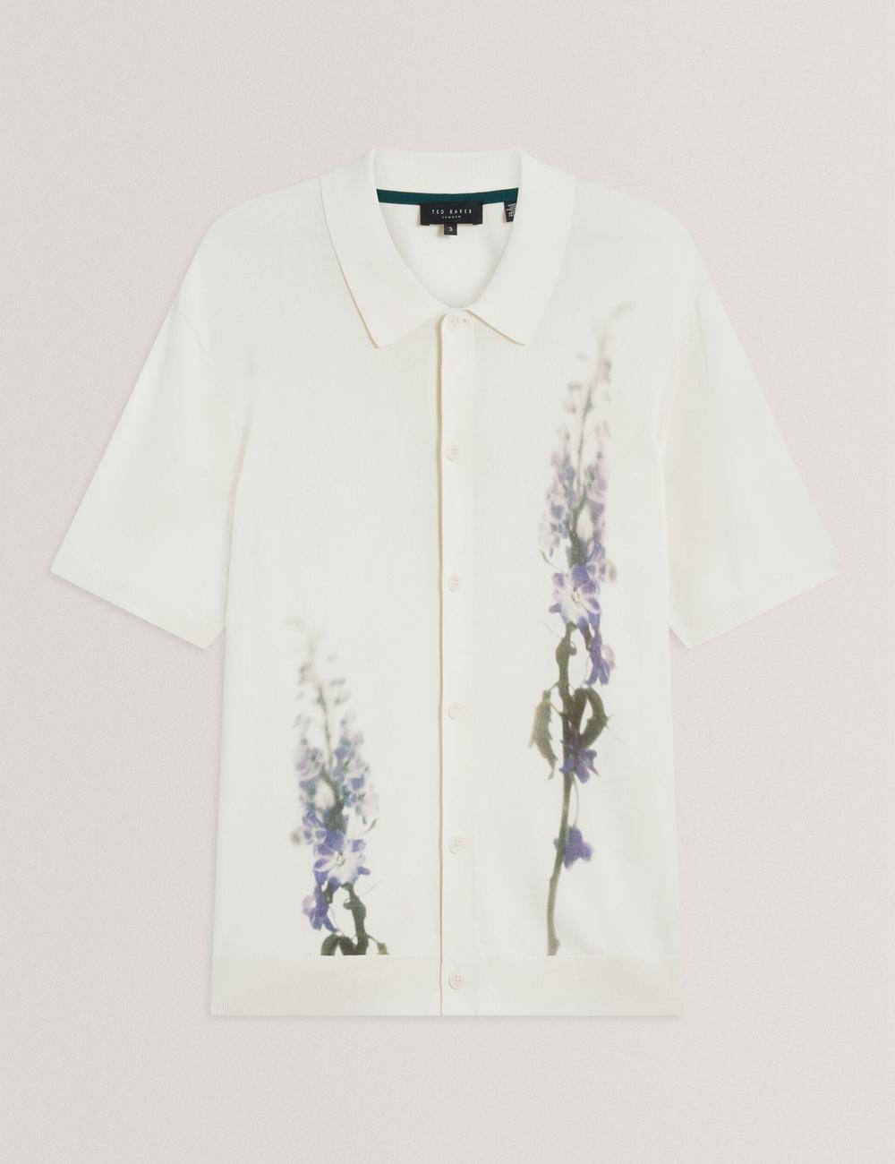 Ecru Ted Baker RUITS - Short Sleeve Floral Placement Men Polos Shirts | Canada  RQJ-791840