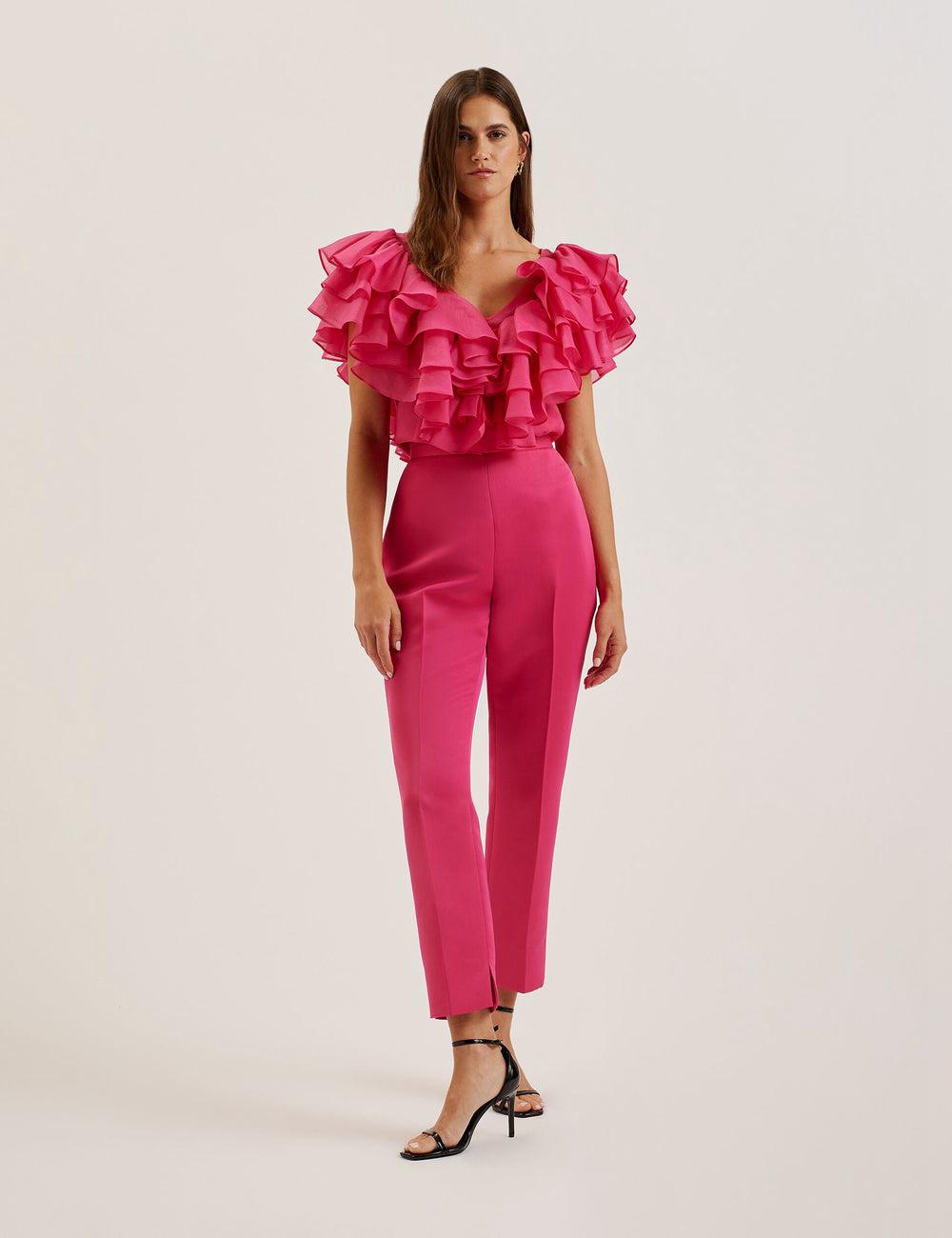 Fuchsia Ted Baker AKENIT - Satin Tailored Slim Leg Women Trousers | Canada  SDM-932047