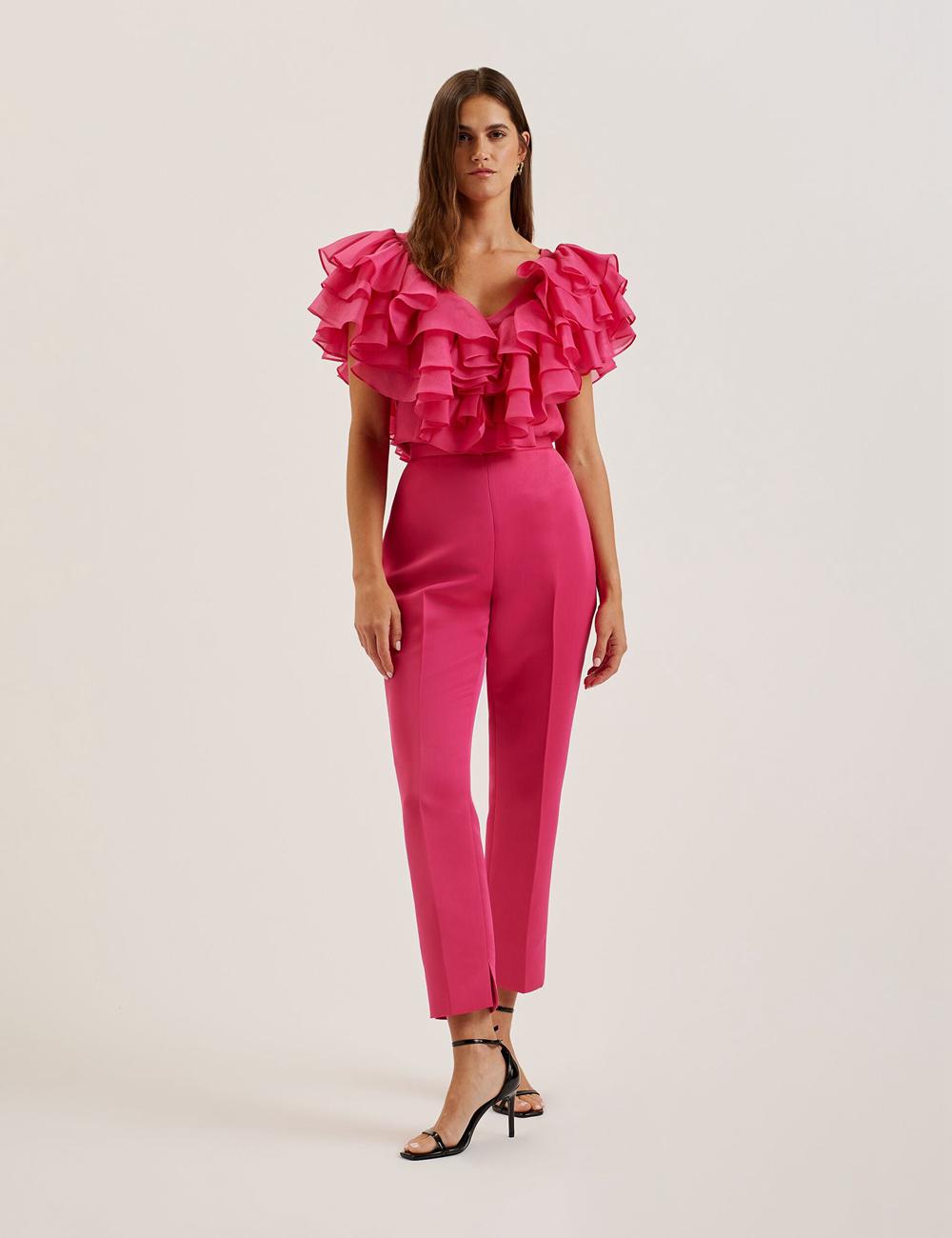 Fuchsia Ted Baker AKENIT - Satin Tailored Slim Leg Women Trousers | Canada  SDM-932047