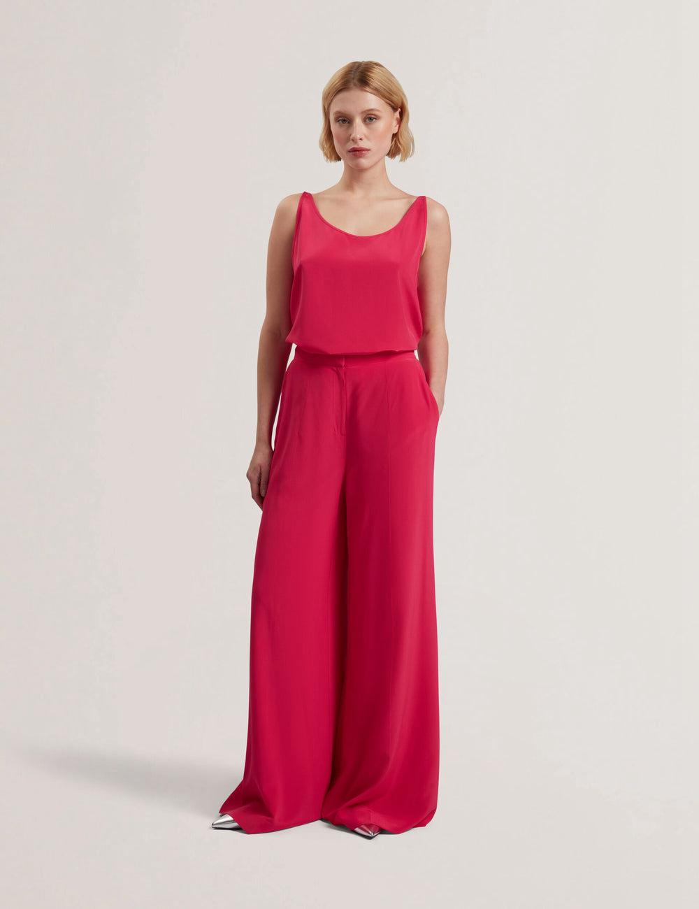 Fuchsia Ted Baker CARLOET - Silk Wide Leg Tailored Women Trousers | Canada  FOC-842076