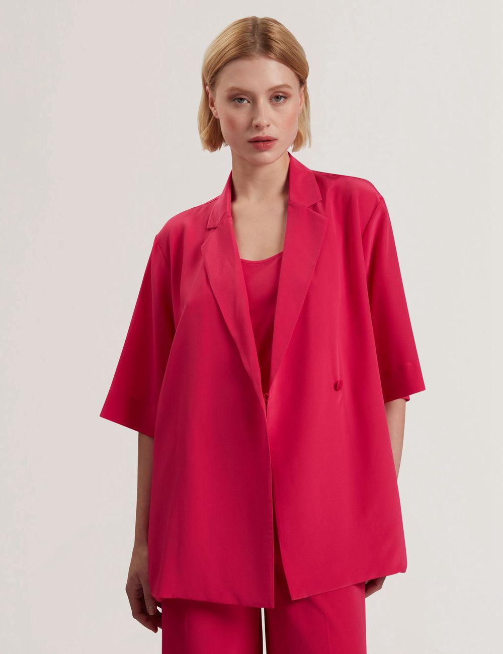 Fuchsia Ted Baker CARLOE - Silk Short Sleeve Women Blazers | Canada  LNV-278631
